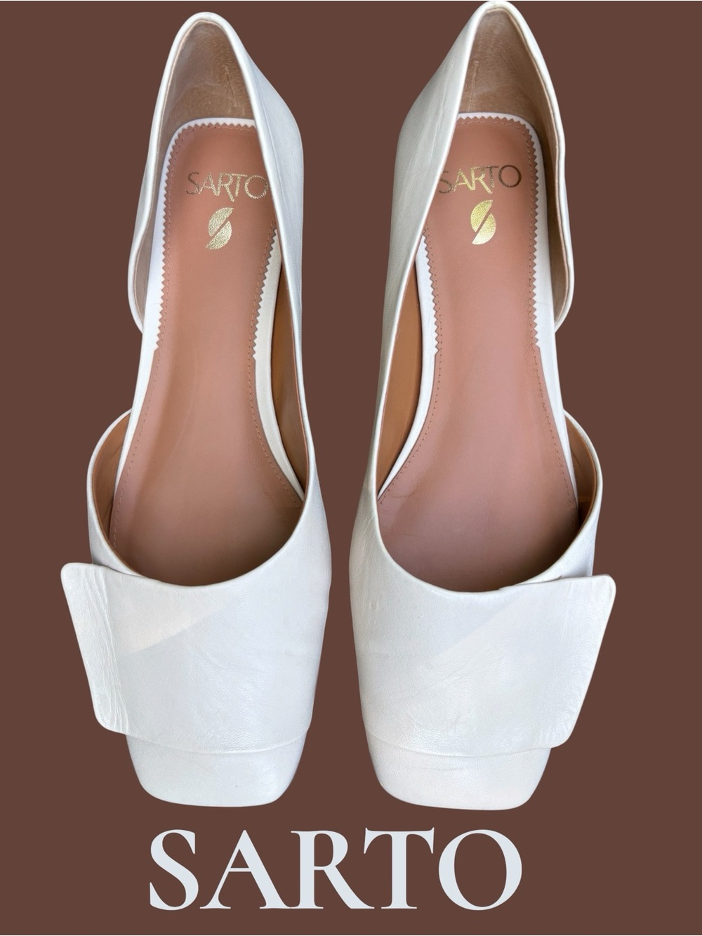 SARTO By Franco Sarto Cream Leather “Tracy” Square-Toe Slide Flats. VGUC!